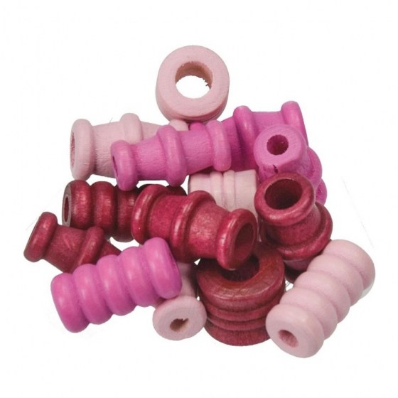 Holzperlen, Farb-Formen-Mix, 28 Stk., pinkmix